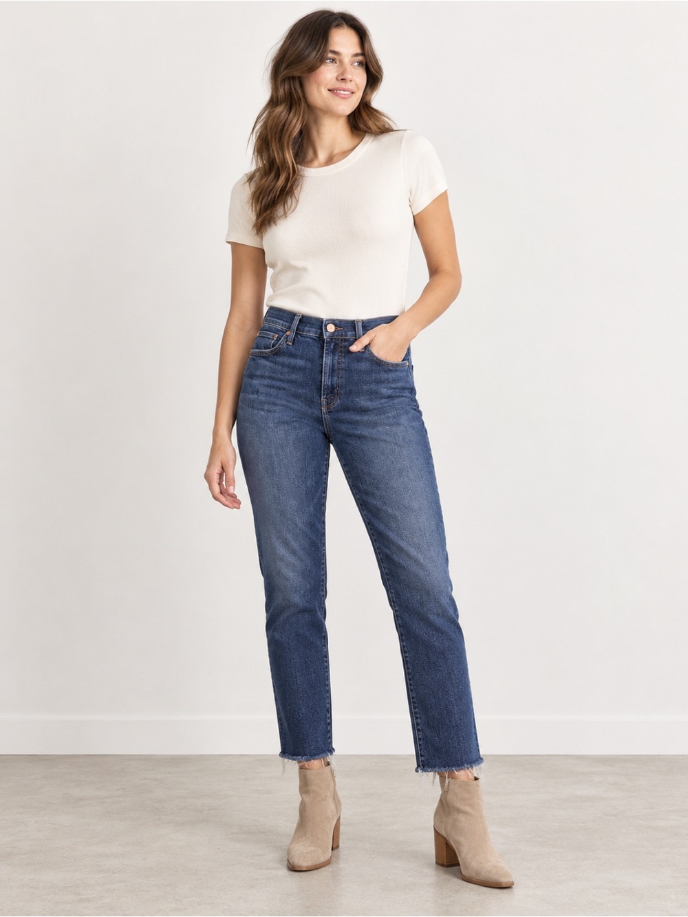 MOTHER The Rascal Ankle Snippet Jeans Womens 30 Girl Crush Dark Wash Raw Hem